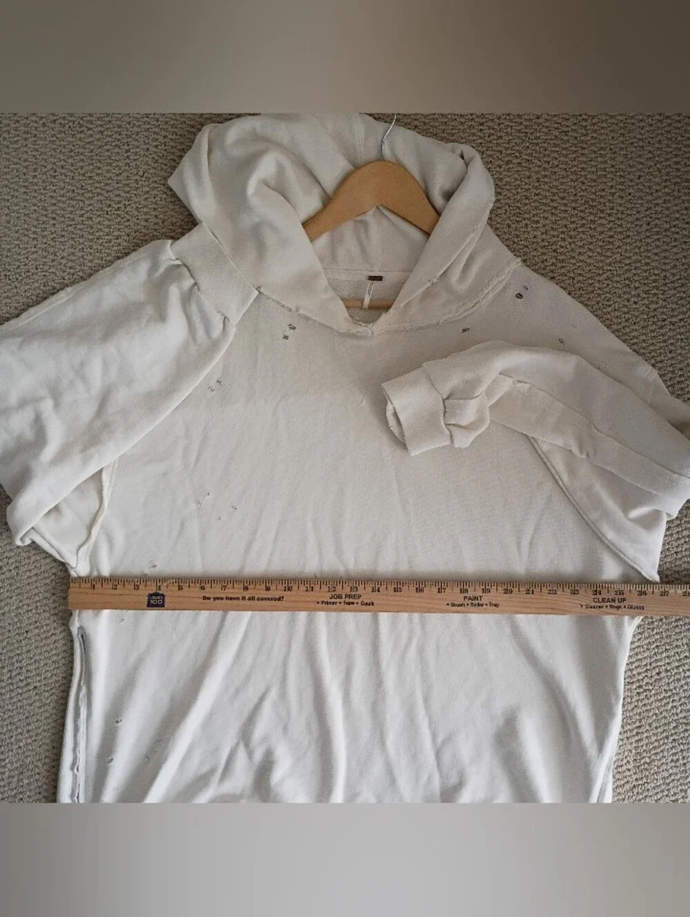 Free People Everyday Hoodie Sweatshirt Oversize Distress Harbor Fog Ivory Cream